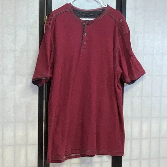 Modern Culture Burgundy Grey Marled 3 Button Short Tab Sleeve Henley Shirt 3XB - Picture 3 of 13